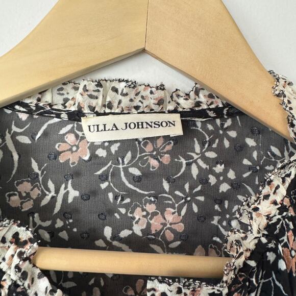 ULLA JOHNSON Essie Floral Ruffle Silk Dress Size 8 - Picture 2 of 9